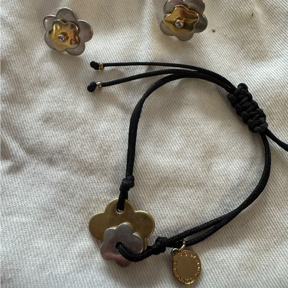 Gold and Silver plated -Flower Bracelet and Earrings Set